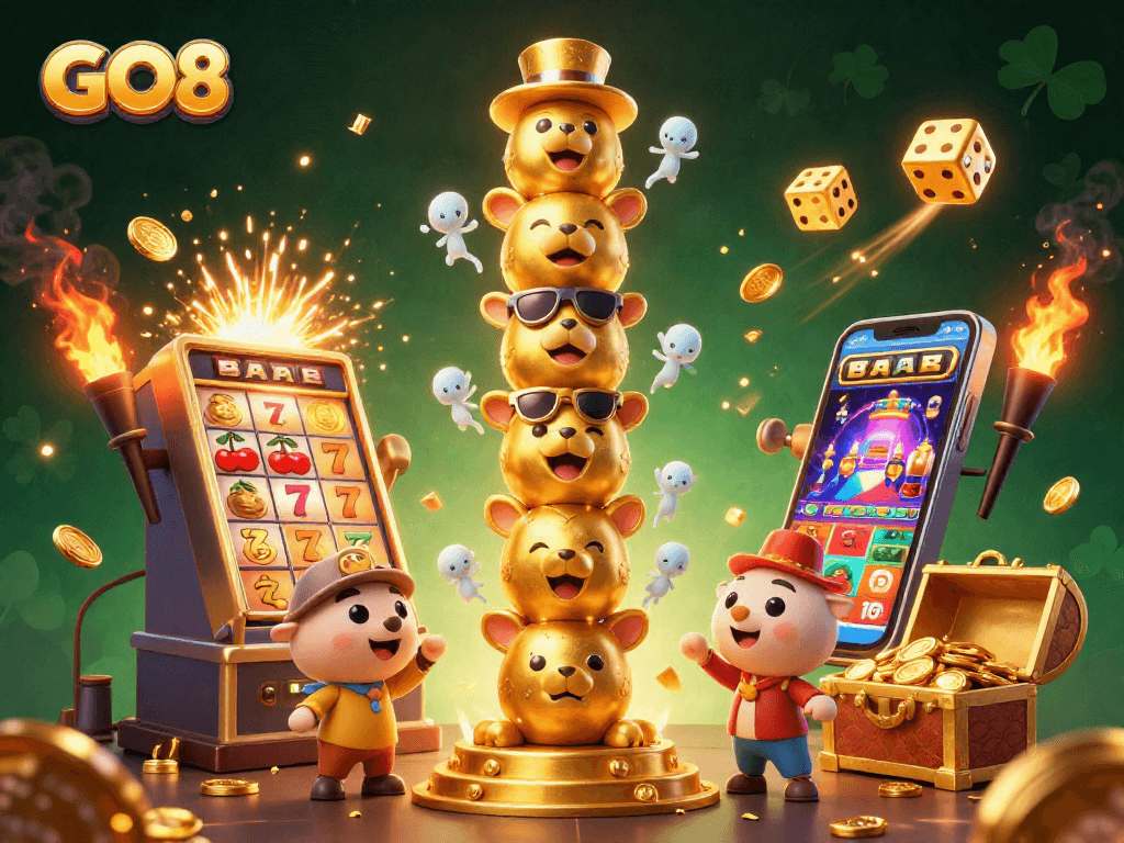 Engage with GO8 in a vibrant 3D casino world, exploring dynamic games and joyous symbols.