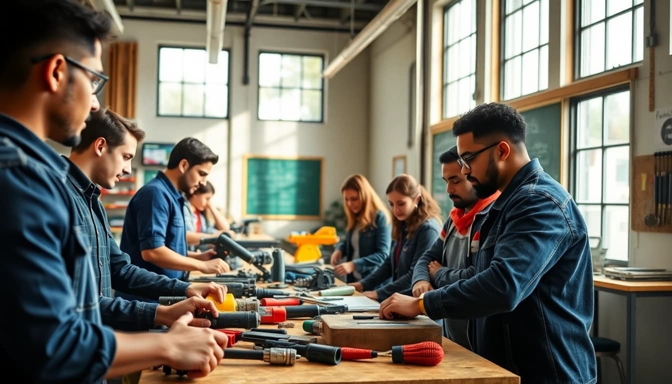 Students participating in hands-on training at an abc trade school environment.