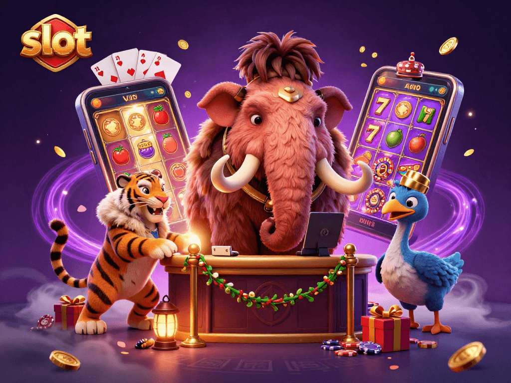 Experience the thrill of slot games with vibrant characters in a lively casino scene.
