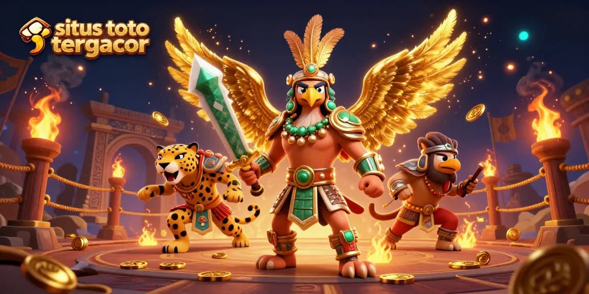Engage in thrilling gameplay at situs toto slot tergacor with golden coins, captivating warriors, and vibrant casino elements.