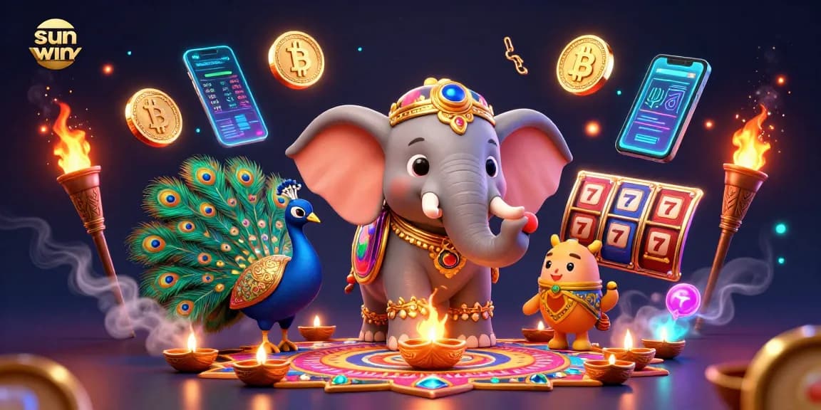Engage with sun win in a vibrant 3D casino scene packed with colorful characters and gaming elements.