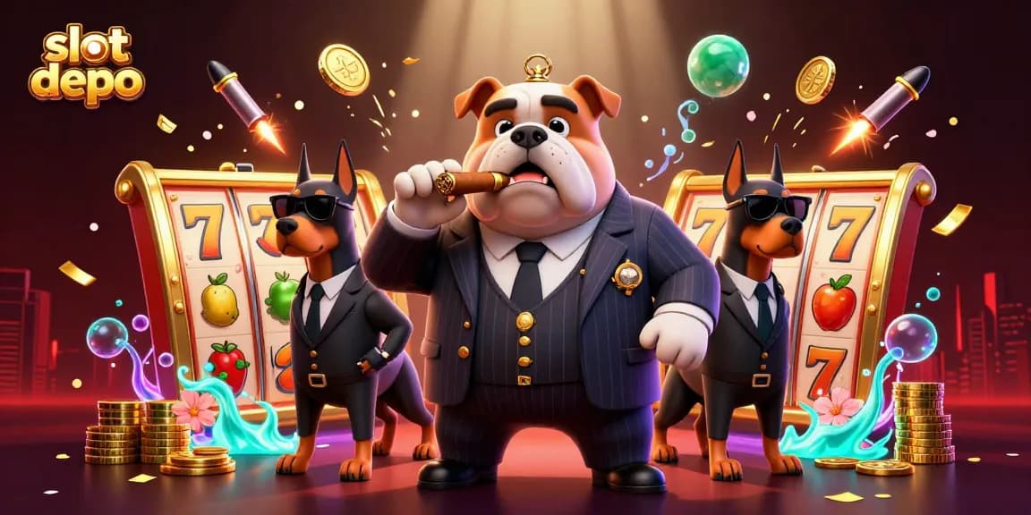 Spin the slot depo reels with excitement and colorful winning symbols in a vibrant casino scene.