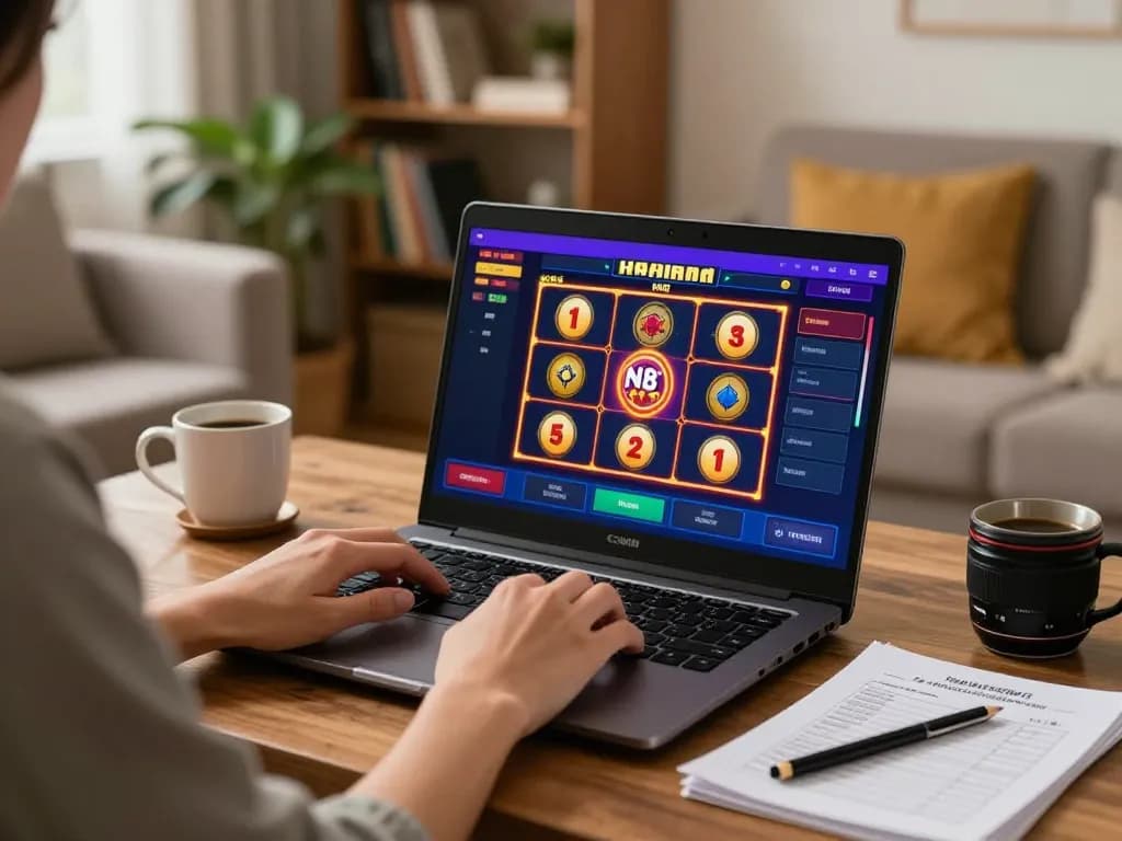 Engaging online gameplay on slot server thailand no 1 with a user enjoying a warm home environment and strategy notes.