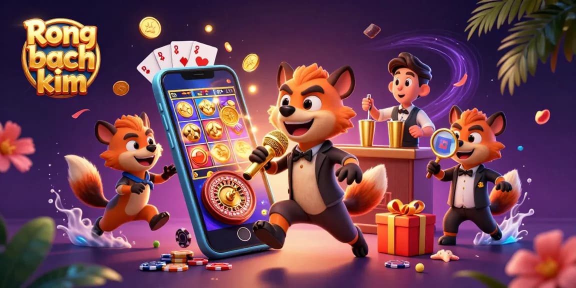 Engage with Rong bach kim gaming fun in a vibrant 3D casino scene filled with excitement.