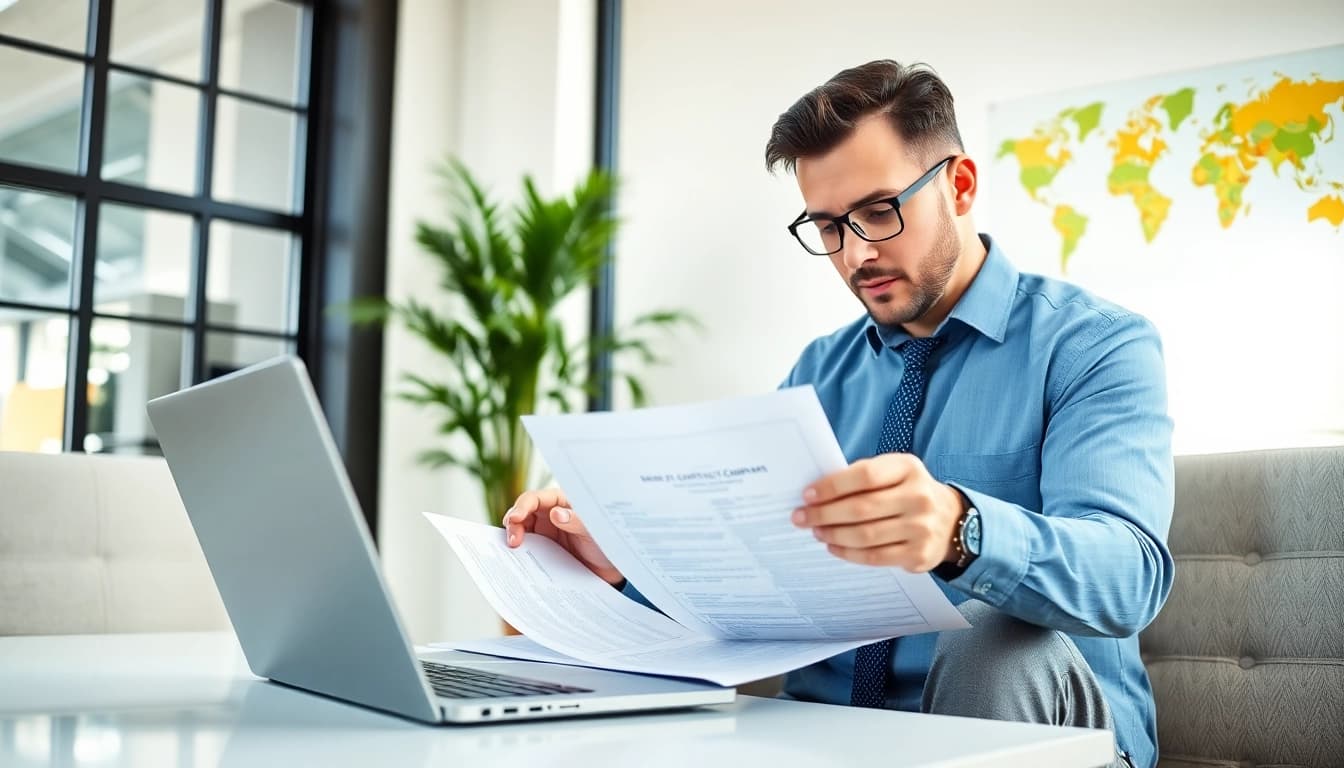 Analyze Federal and State contracts and grants with a focused business consultant in an office.