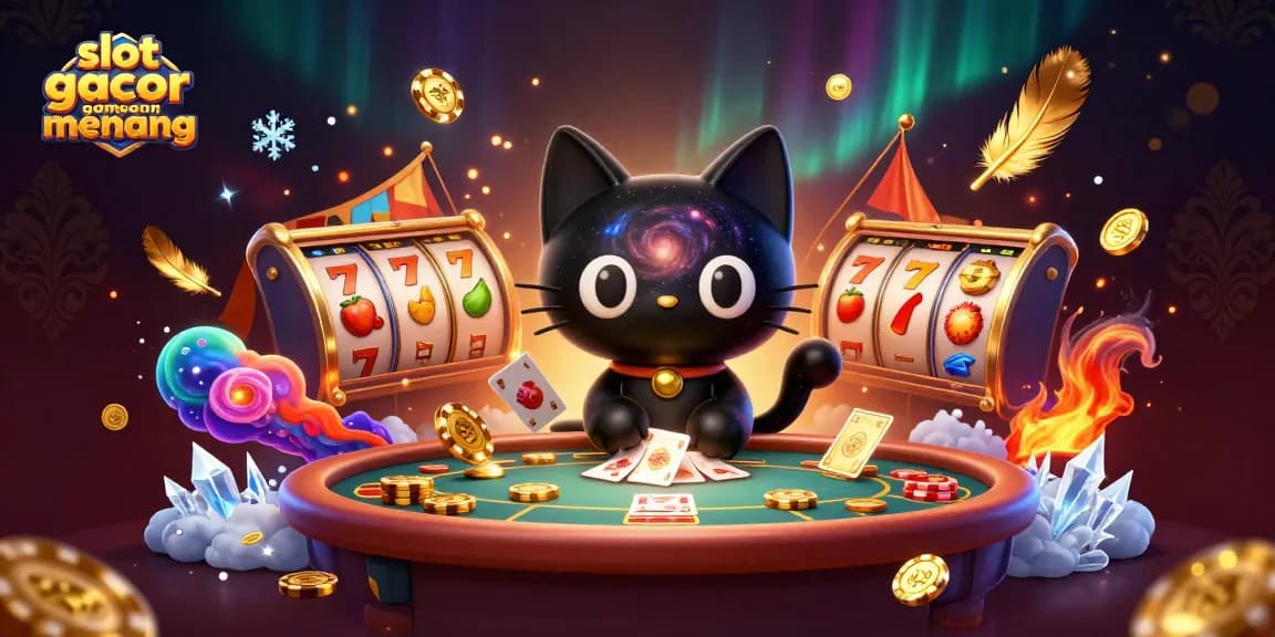 Menangkan slot gacor gampang menang dengan efek koin emas yang berkilauan dan karakter kucing galaksi di kasino kosmik.
