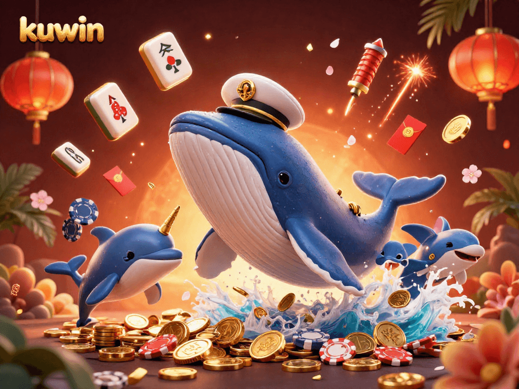 Experience exciting gameplay with kuwin, featuring a vibrant sea of coins and playful casino elements.