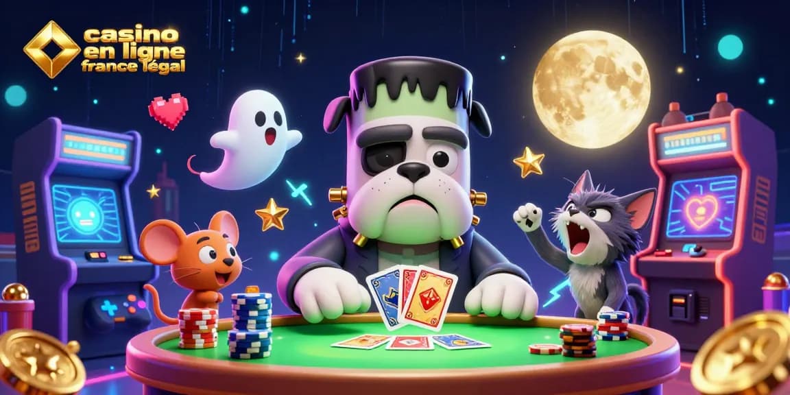 Jouer au casino en ligne France légal avec un bulldog Frankenstein et un chat loup.