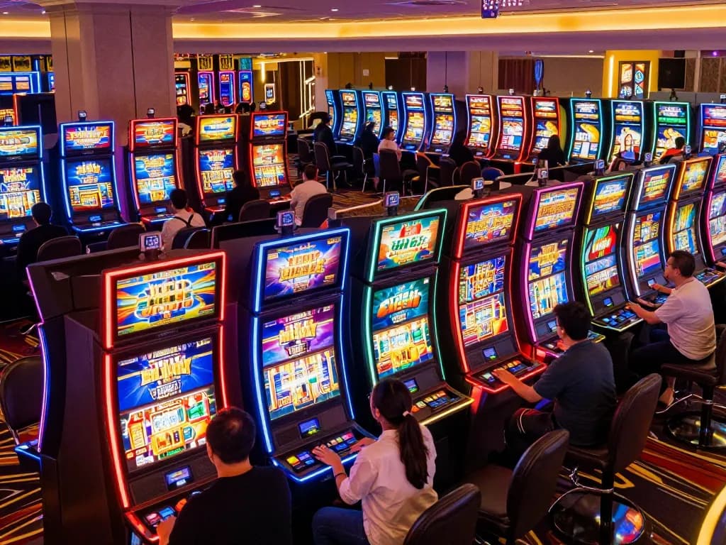 Players enjoying vibrant slot machines, showcasing the excitement of gambling at mm88pc.