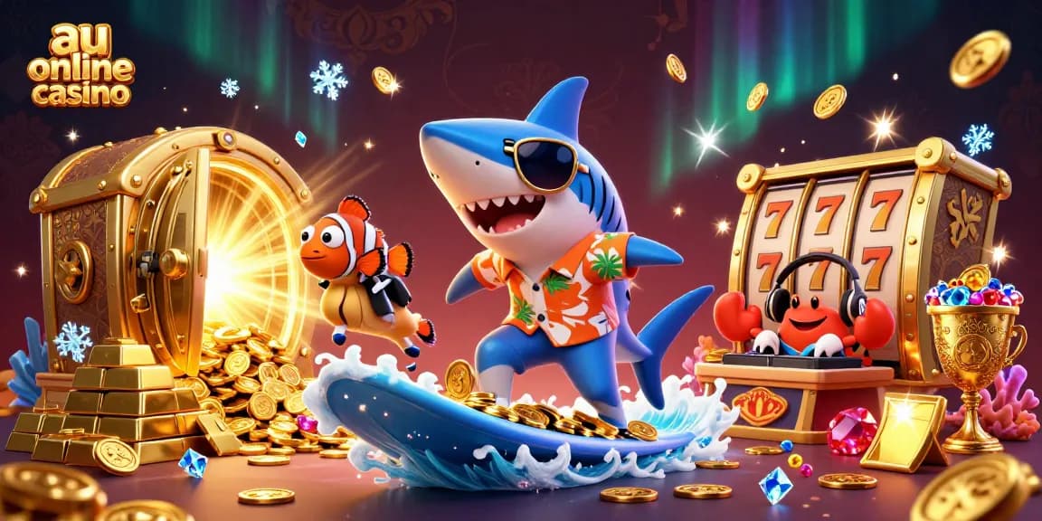Experience the thrill of the au online casino with vibrant 3D characters amidst a gold coin wave!