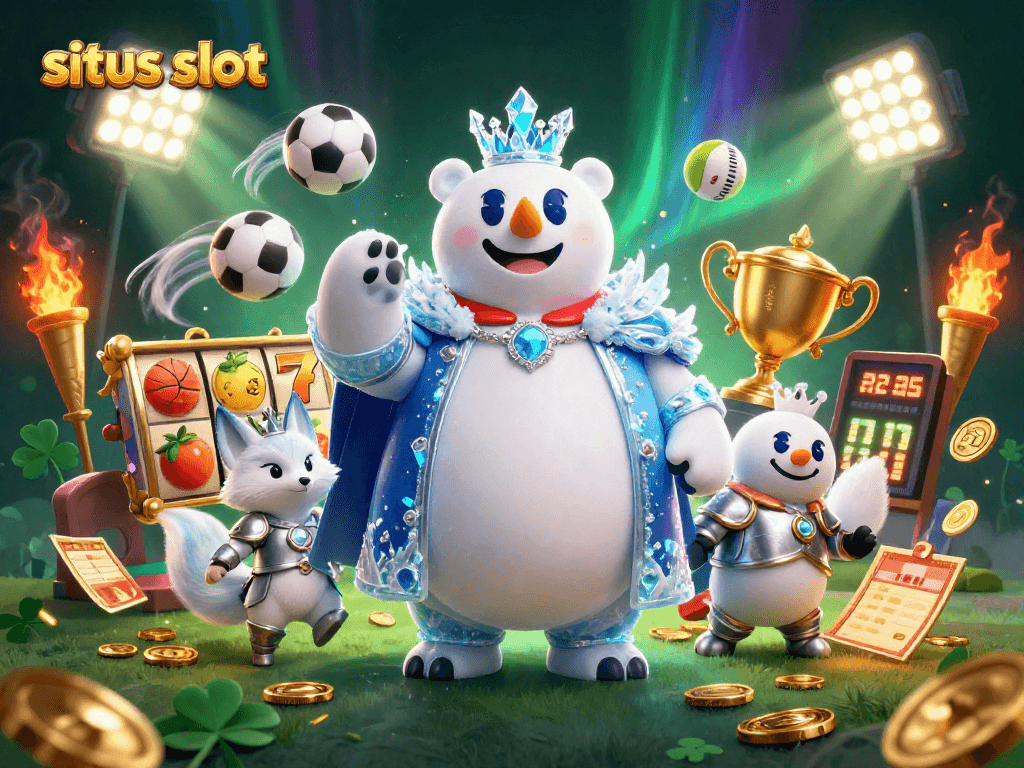 Gambarkan situs slot seru dengan beruang kutub raja dan rubah bersenjatakan, tengok perjudian penuh warna.