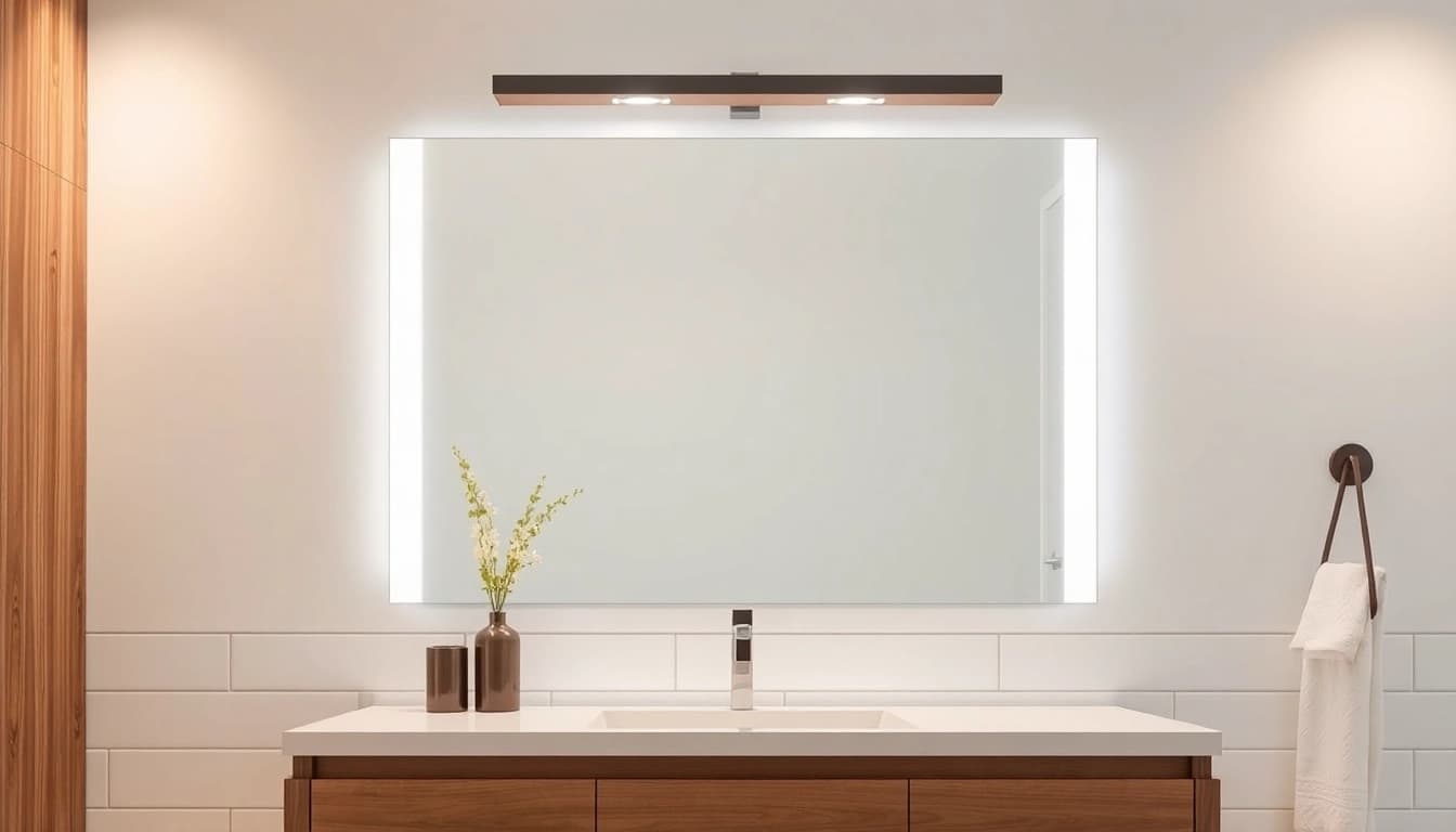 Enhance your space with a stylish mirror with lights in a modern bathroom setting.