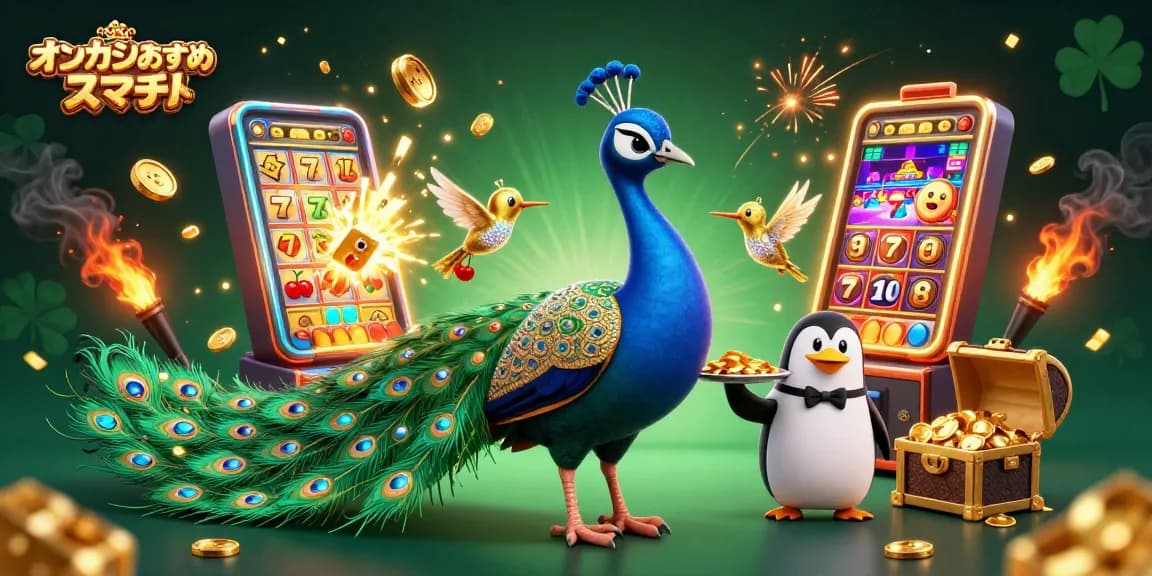 オンカジおすすめ スマホでカジノゲームを楽しむ様子を表現した鮮やかなイラスト。