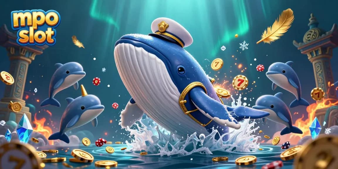 Play engaging entertainment with mpo slot featuring vibrant whale and lively dolphins amid sparkling coins.