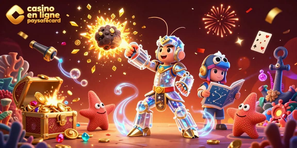 Jouer au casino en ligne paysafecard avec des personnages animés dans un décor dynamique et vibrant.