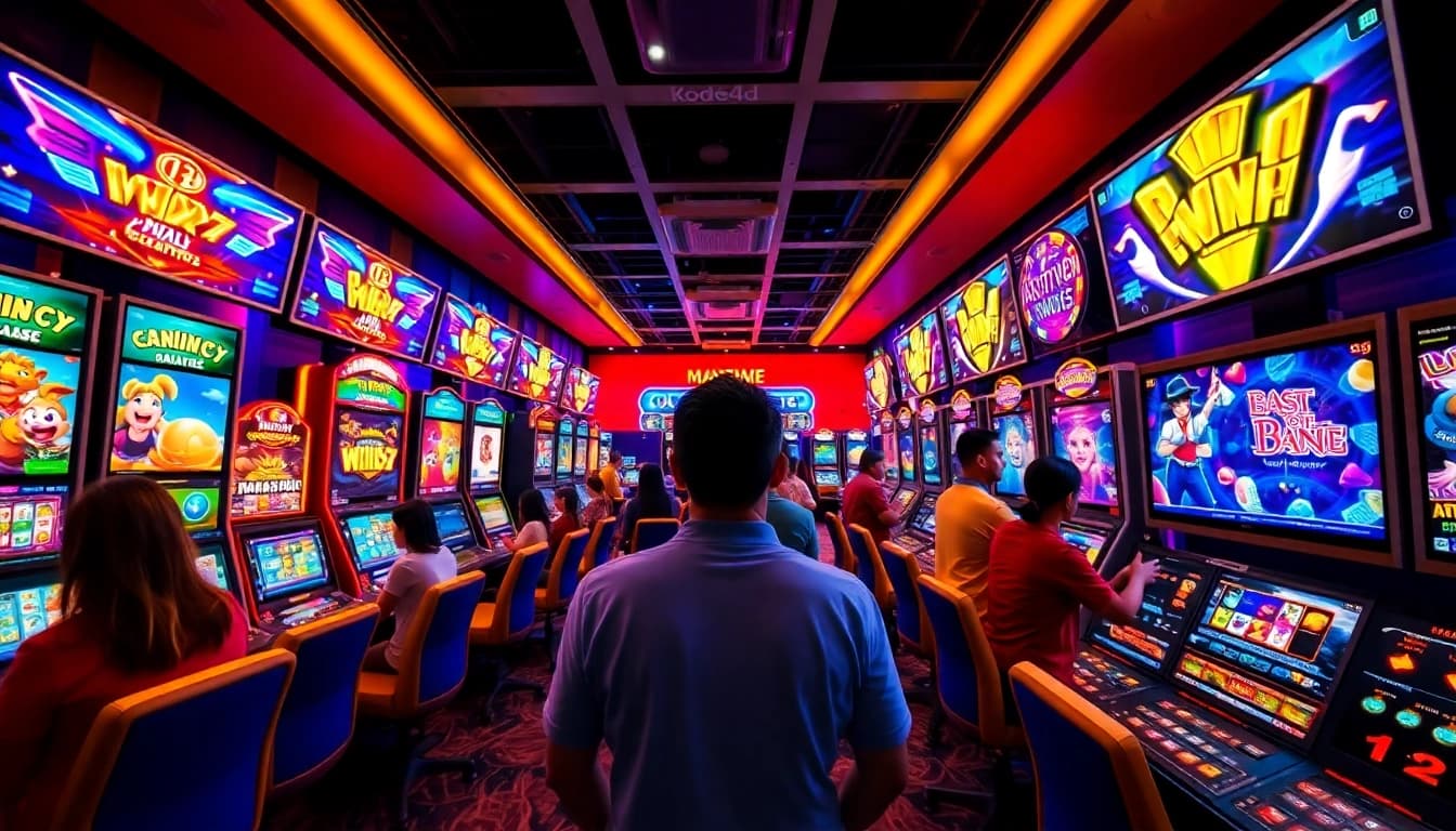 Kode4d online gaming experience with colorful slot games and vibrant players.