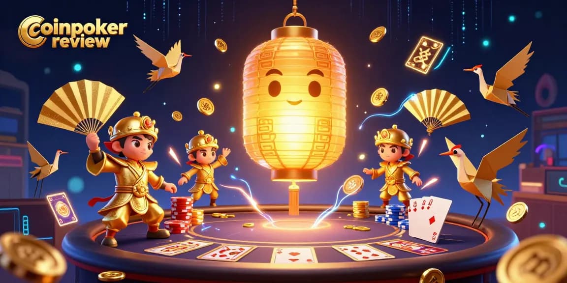 Gioca con CoinPoker, esplorando tavoli da poker e mazzi di carte in un'atmosfera vibrante.