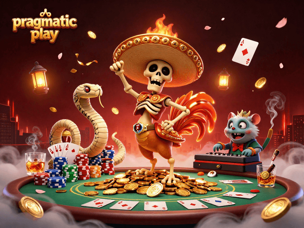 Experience the fun of pragmatiac play with a vibrant scene of colorful characters and casino elements.