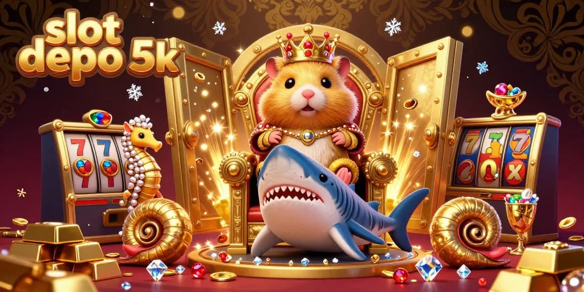 Win big with slot depo 5k featuring an intricate 3D scene of a hamster king among riches.