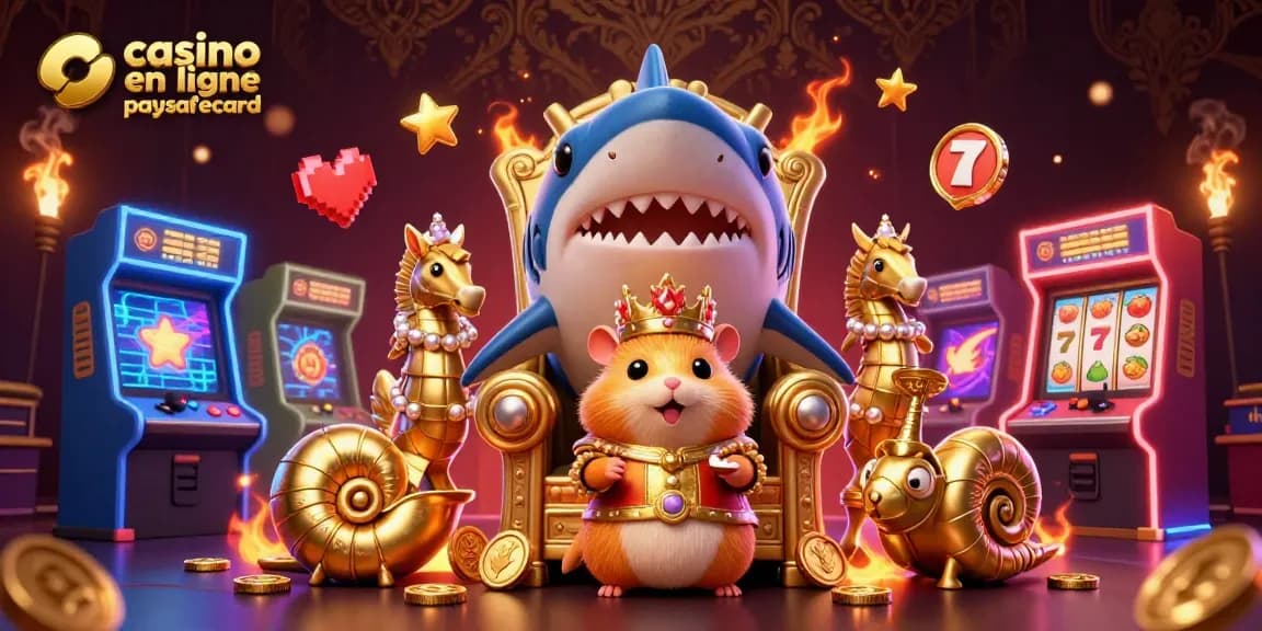 Jouez dans un casino en ligne paysafecard avec un roi hamster doré et des gardes hippocampe.