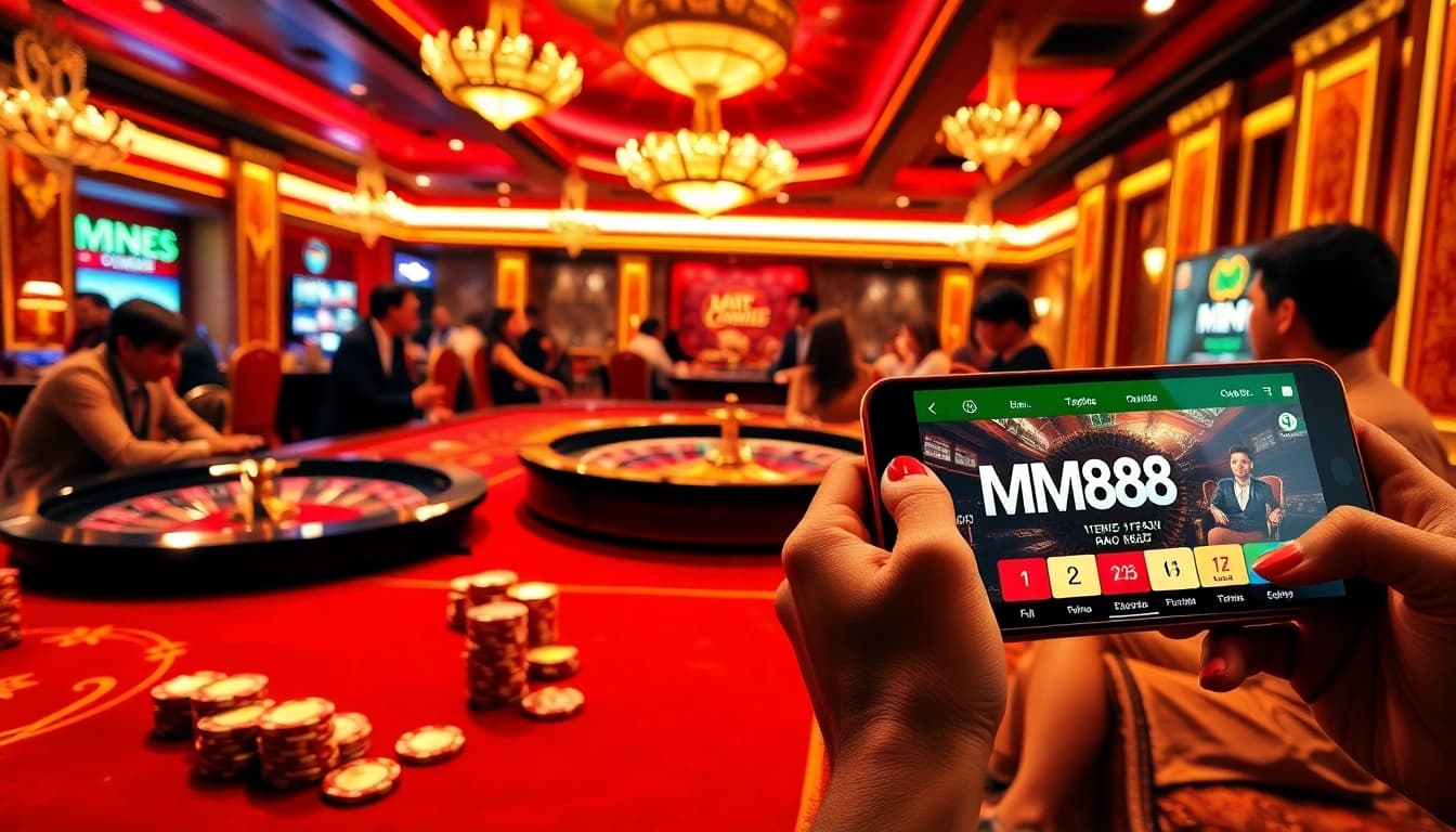 Experience exciting MM88 gameplay with dynamic casino tables and vibrant poker chips.
