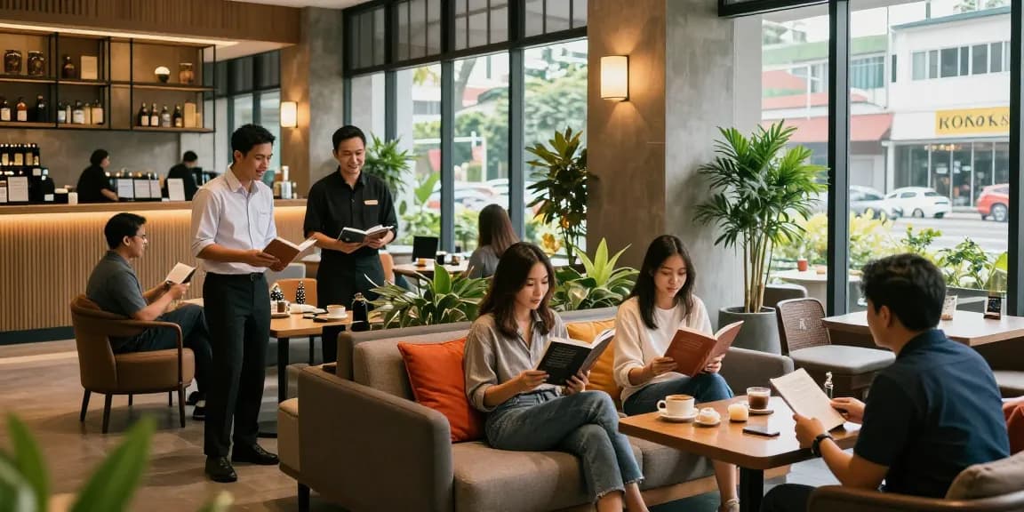 rokok 88 hotel lobby welcoming guests with coffee and modern decor