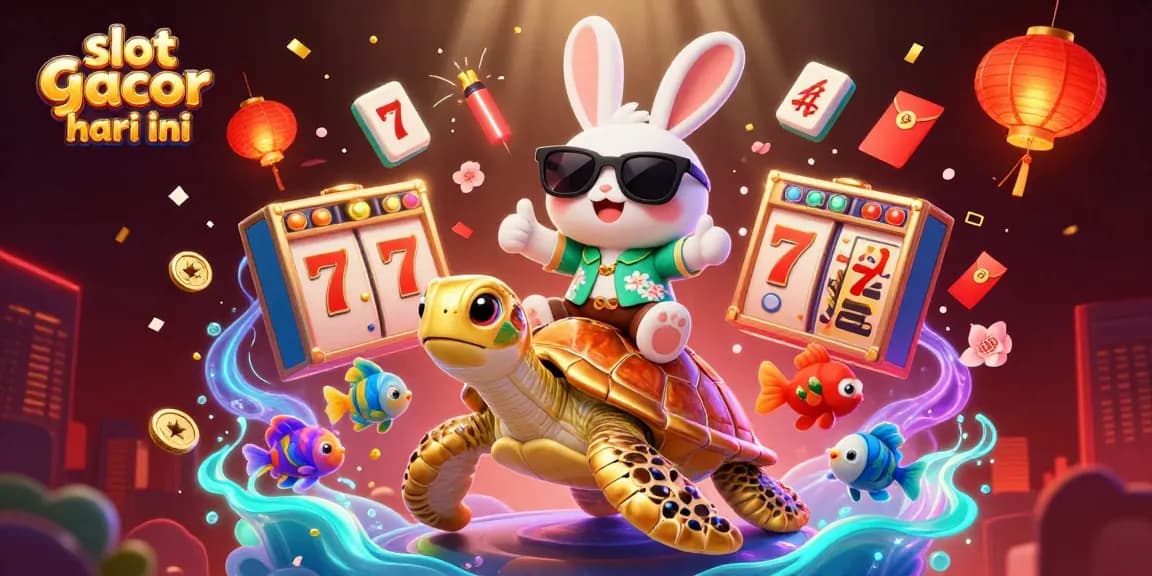 Spin to win with slot gacor hari ini in a vibrant casino scene with cartoon characters.