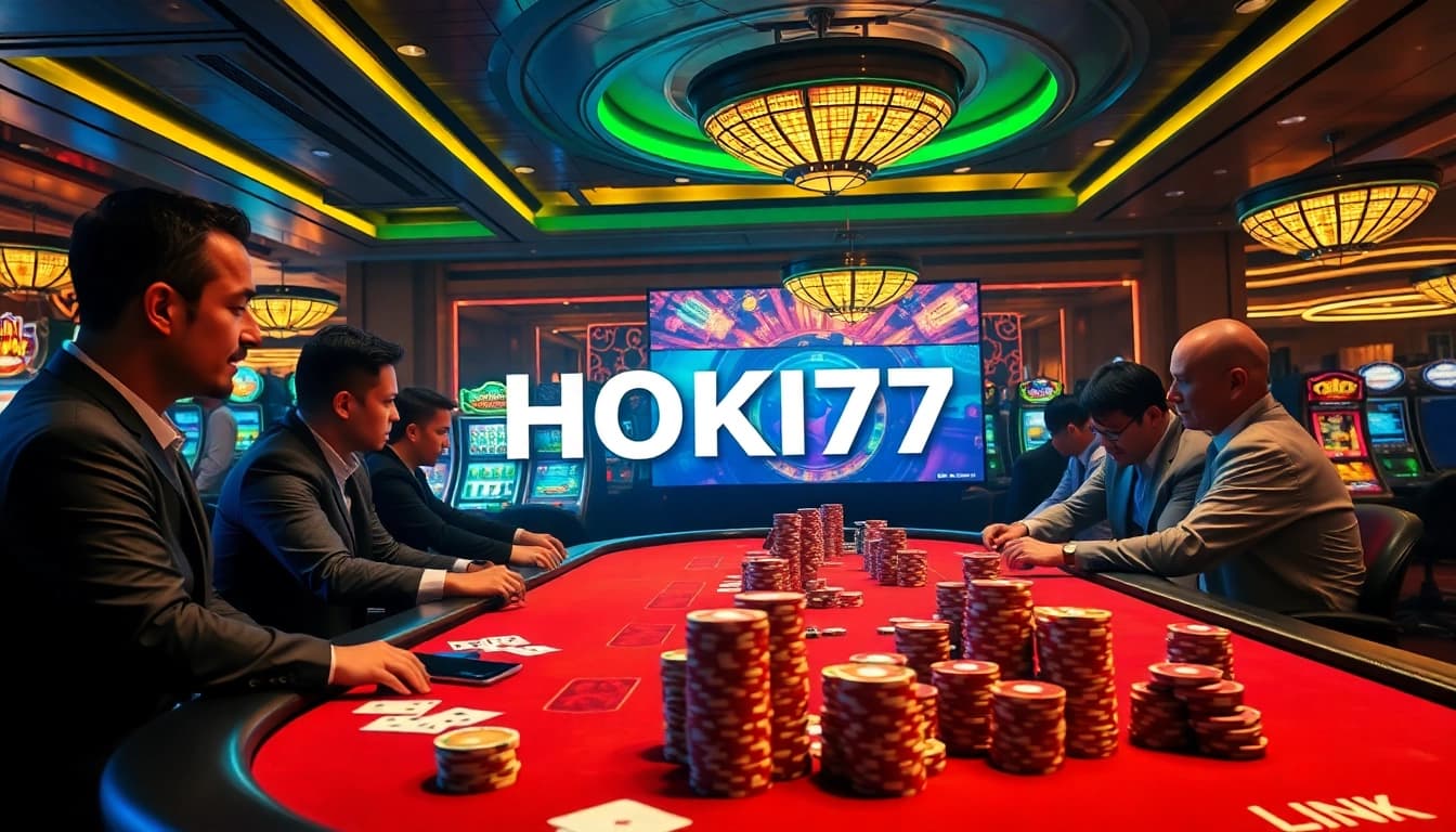 Experience the thrill at HOKI77 link with vibrant casino gameplay featuring cards and chips.