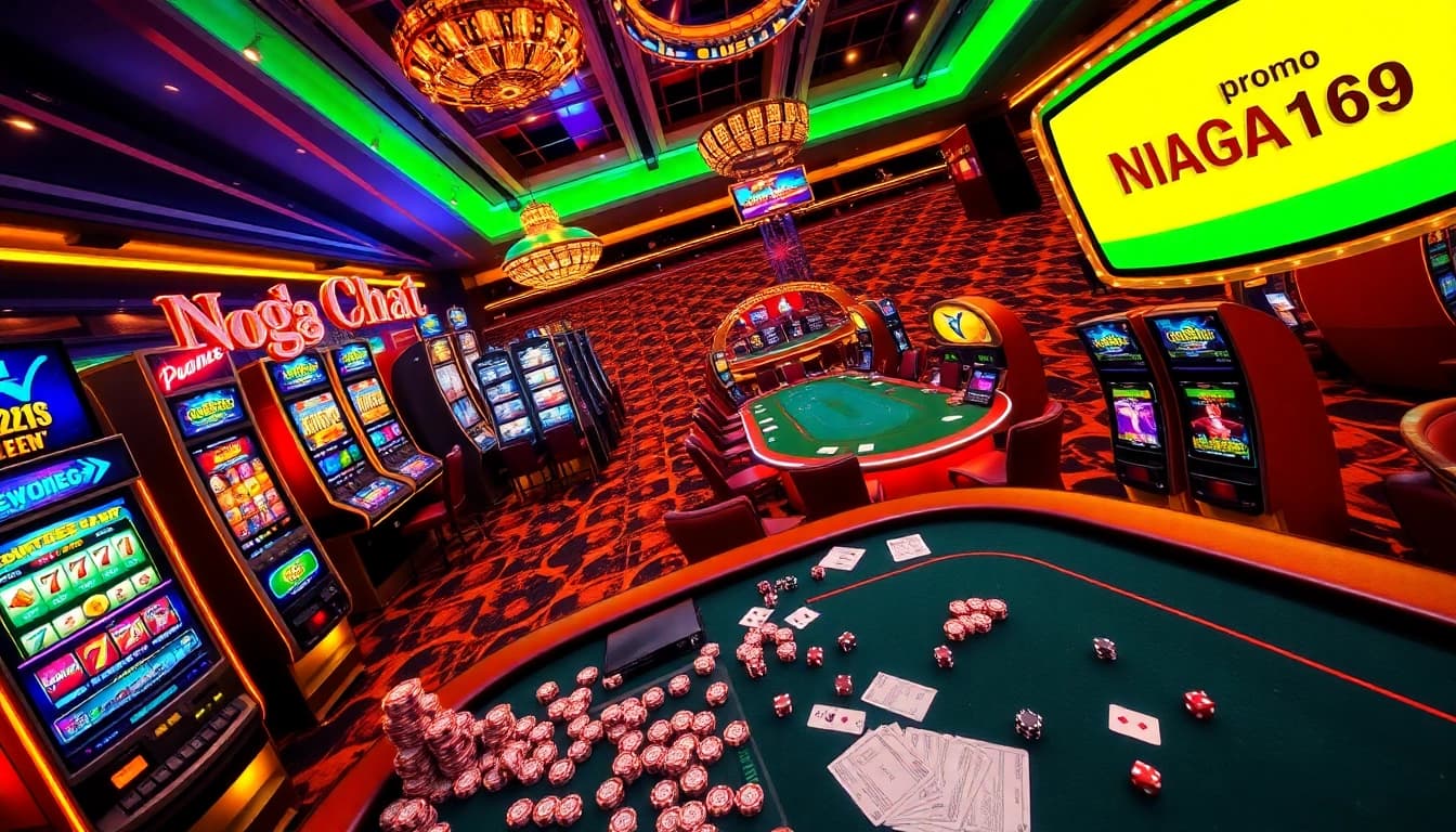 Engaging online casino environment featuring promo Naga169 for thrilling slot games and vibrant poker tables.