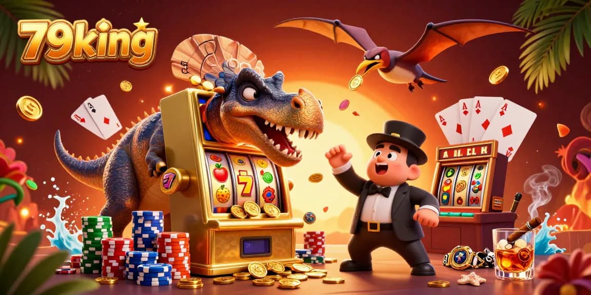 79king slots come to life as a pachycephalosaurus jackpots a golden machine in a vibrant casino scene.