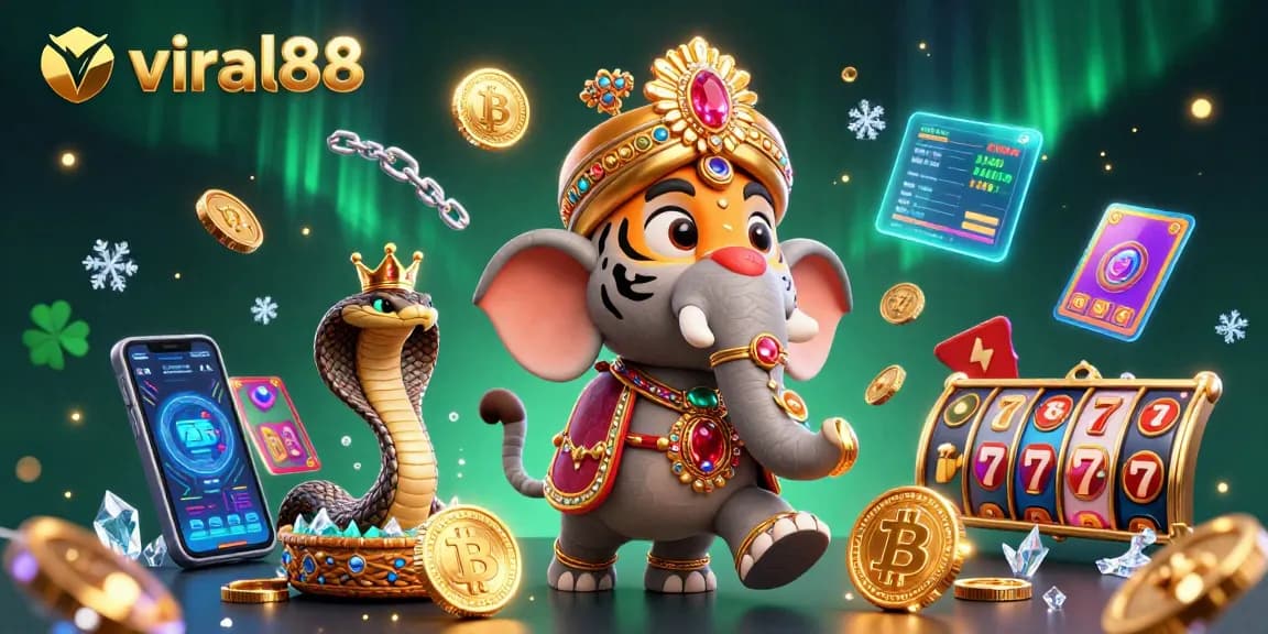 Experience excitement with viral88 featuring a maharaja tiger in a vibrant casino scene.