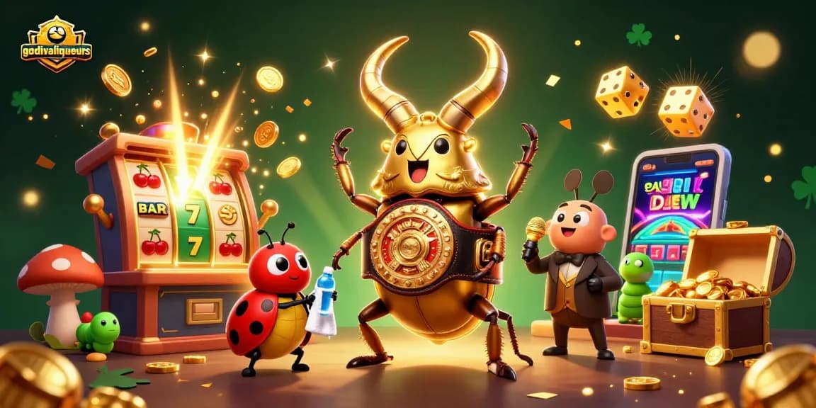 Spin the reels with godivaliqueurs, featuring a vibrant, action-packed casino scene full of winning elements.