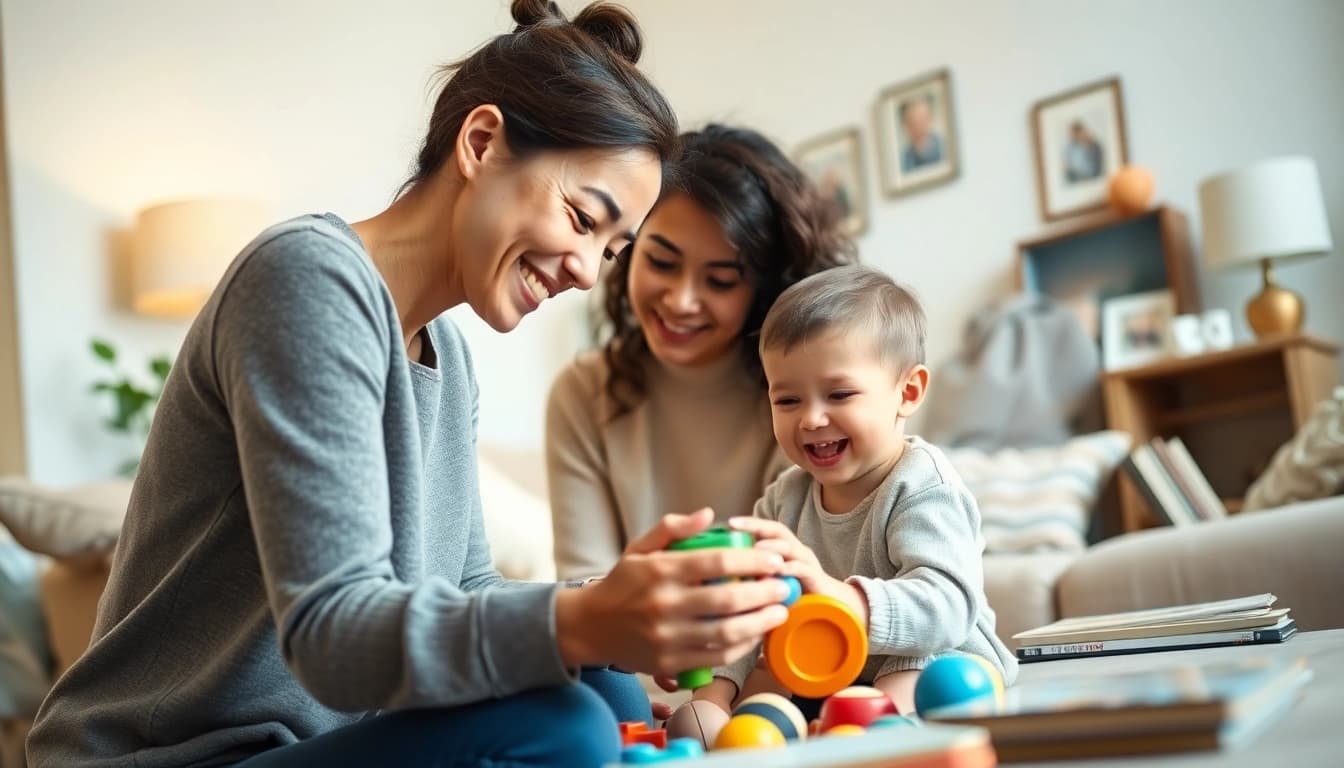 Engaging part-time nanny service Dubai with a joyful child in a cozy home setting.