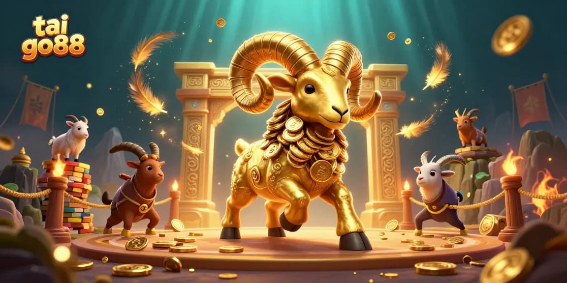 Experience thrilling tai go88 action with a majestic golden ram charging at a casino gate.