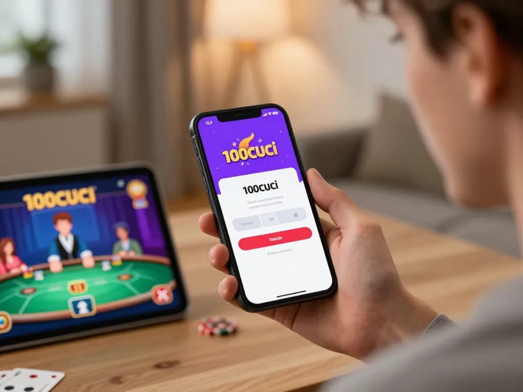 Engaging player focused on 100cuci login screen for online casino gaming.
