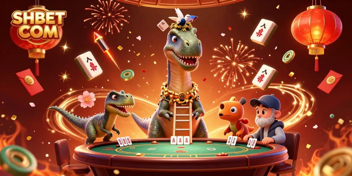 Experience thrilling gameplay at SHBET COM with a vibrant casino illustration featuring iconic characters and festive elements.