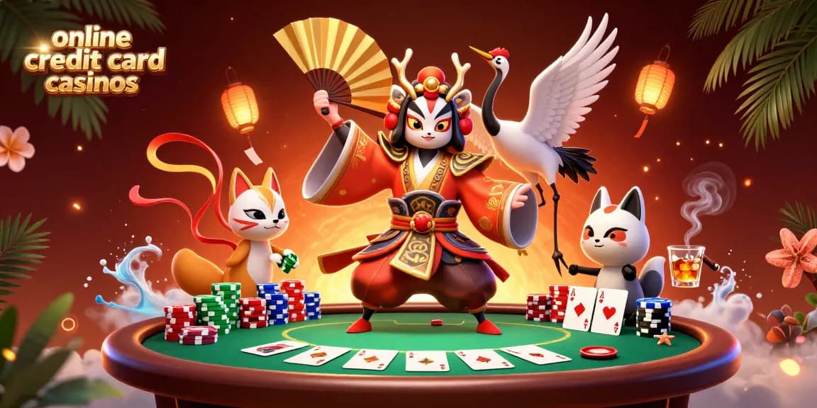 Experience the thrill of online credit card casinos with vibrant gaming elements and characters.