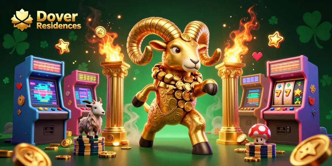 Dover Residences showcases vibrant casino action with golden ram and slot elements