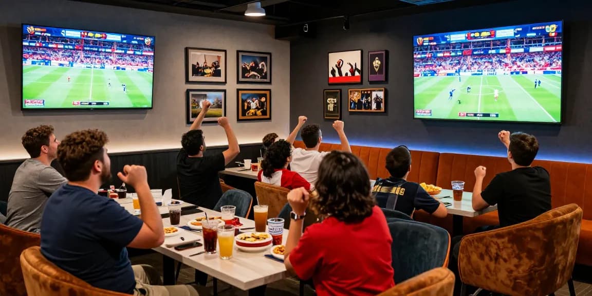 Fans excitedly enjoying the 2026 World Cup at a sports betting lounge, encouraging readers to 閱讀更多 about the gaming experience.