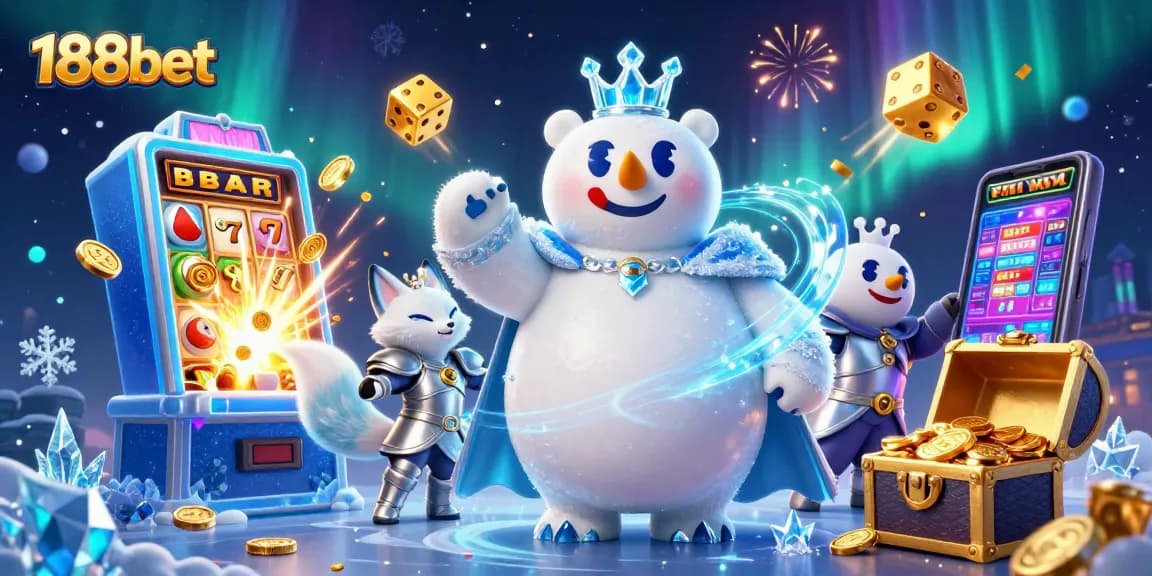 Experience thrilling wins at 188bet with a dazzling 3D casino scene of jackpot slots and vibrant colors.