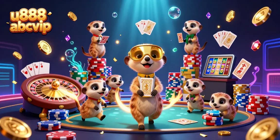 Experience excitement at u888 abcvip with a lively meerkat casino illustration and dynamic gaming elements.