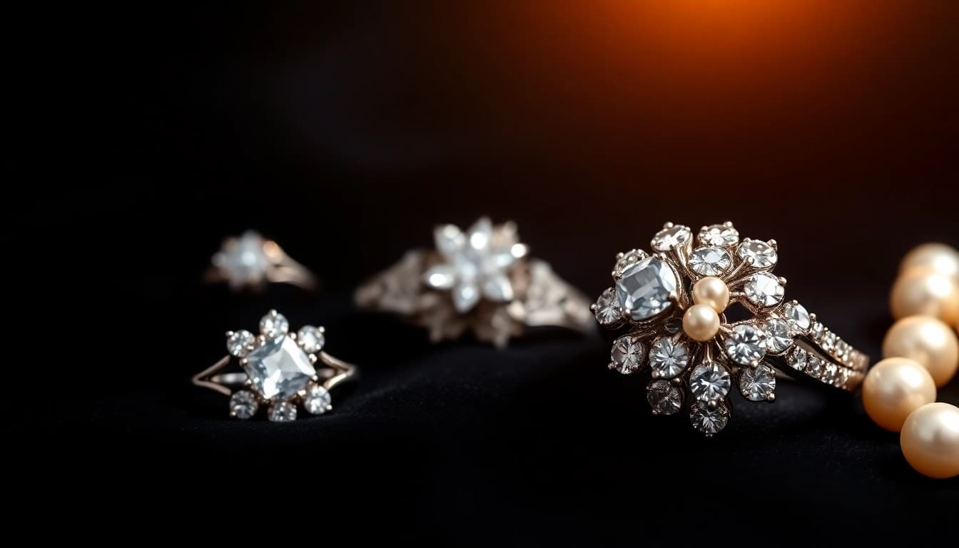 Elegant luxury rings highlighting exquisite design details with sparkling gems.