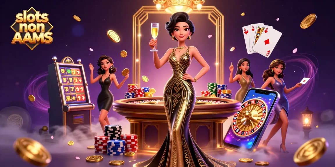 Scopri slot non AAMS emozionanti con la nostra illustrazione scintillante che mette in evidenza il glamour dei casinò.