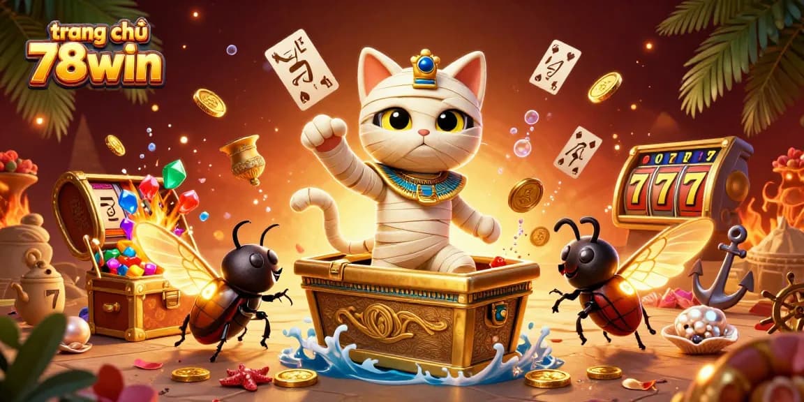 Join the fun at trang chủ 78win with this vibrant pyramid casino scene featuring exciting slot games and animated characters.