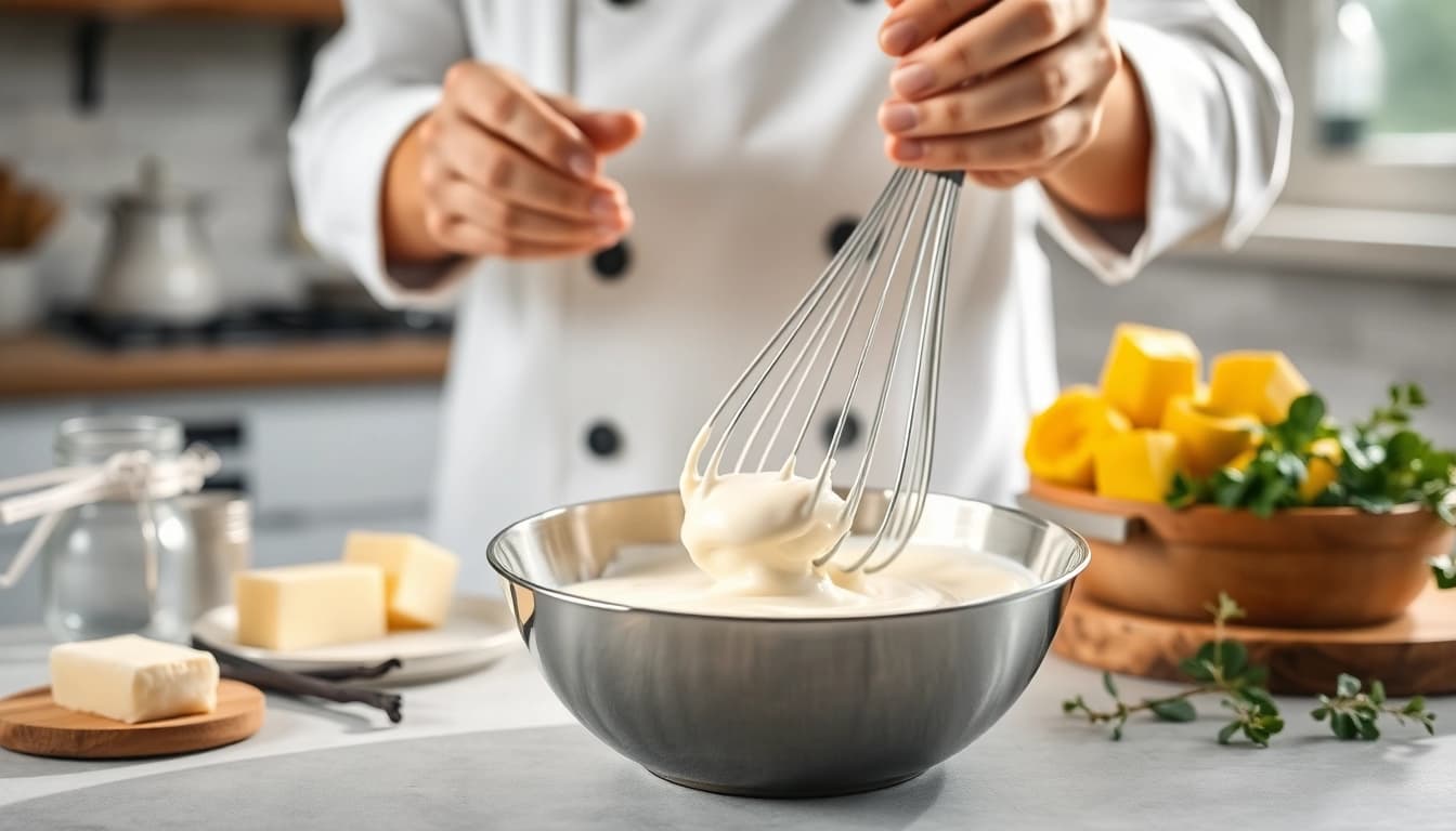 Bakken van mousseline crème met een rijke, romige textuur en verse ingrediënten