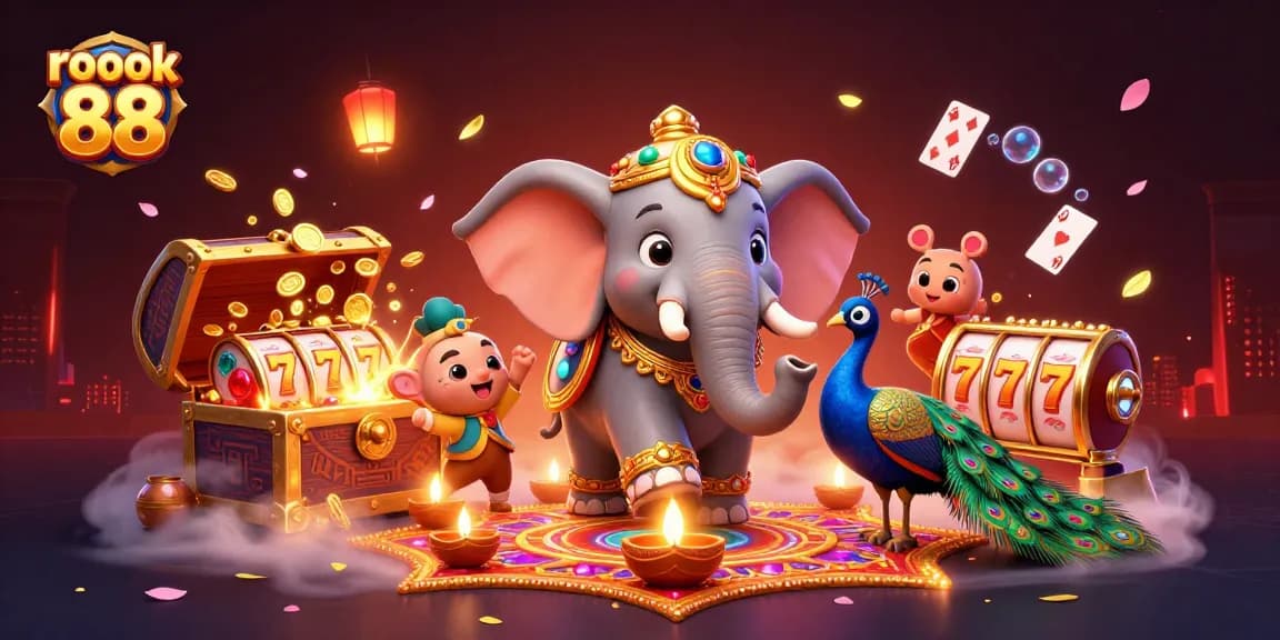 Experience the thrill of rokok 88 with lively characters, gold coins, and vibrant game elements.