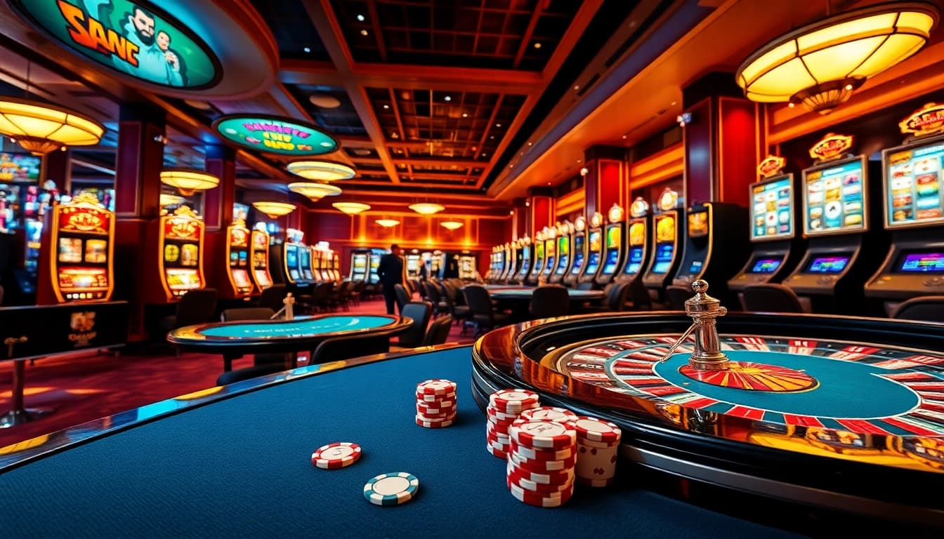 Experience the excitement of gambling at https://giaimanhacai.news/ with luxury casino tables and vibrant slot machines.