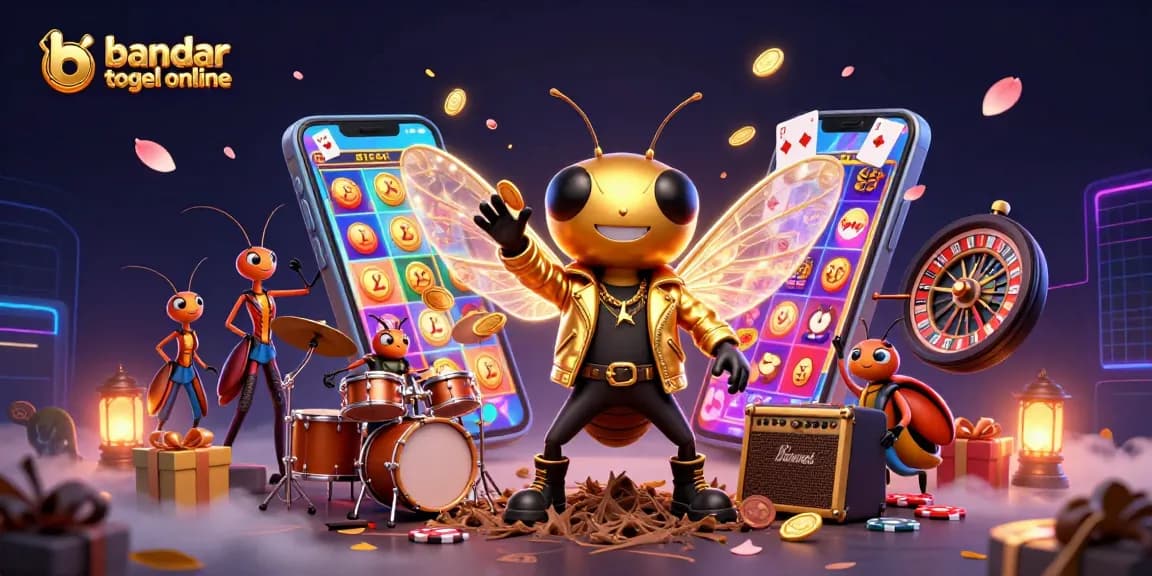 Engage with bandar togel online through vibrant 3D illustration featuring casino-themed characters and elements