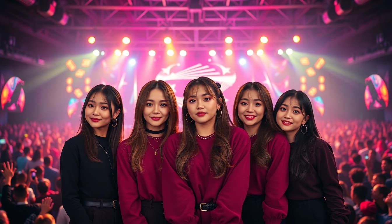 Discover the striking portrait of blackpink members in a vibrant concert atmosphere.