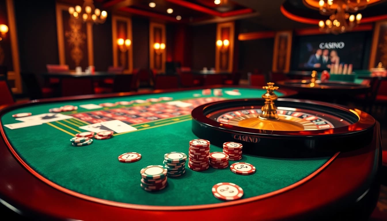 Vivez l'excitation des paris au casino en ligne France avec des jetons de poker vibrants et une roue de roulette.